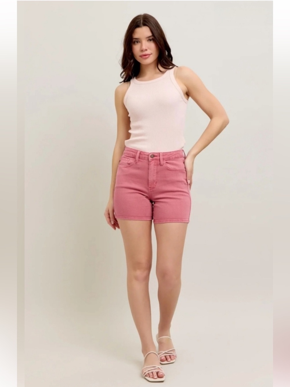 Judy Blue Pink Garment Dye High Rise Tummy Control Shorts Size 1X